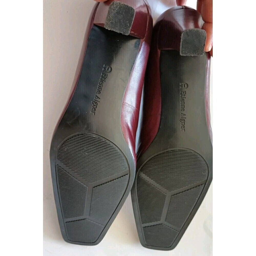 Etienne Aigner Pumps Size 8.5 Holbrook Burgundy Red Leather High Heels Block - Picture 9 of 12